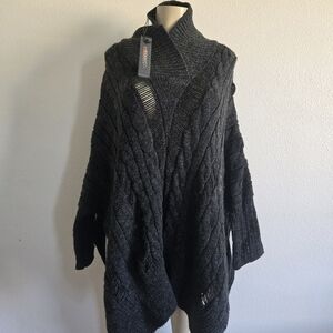 Charcoal Cable Knit Poncho